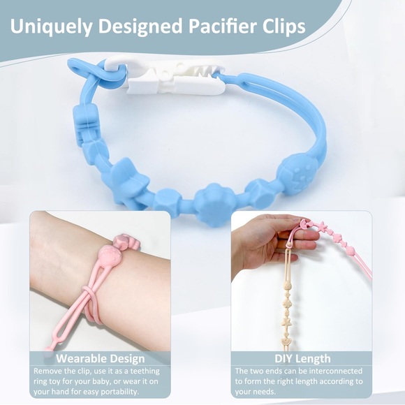 Silicone Pacifier Clip Holder with One Piece Design, Pack of 2 (Pink+Apricot) - Picture 3 of 13